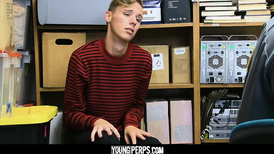 Blonde twink jumps on the security guard’s big piston