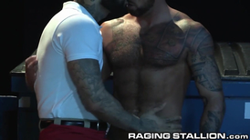 Michael Roman is face and cock fucking the ass in the counter