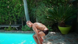 Straight black dude masturbates cock at the swimming pool