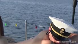 Bald hunk enjoys hardcore gay threesome fuck on his yacht with two young fags