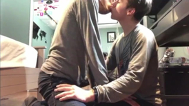 Naughty gay schoolboy is doing blowjob to his fag roommate