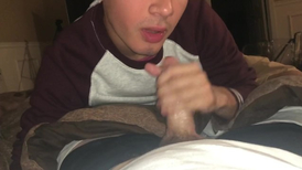 Adorable fag does awesome deepthroat blowjob to gay friend