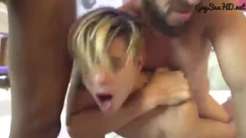 Sissy teen twink got fucked hard by bearded hunk and black gay friend