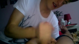 Adorable blond fagot is handjobbing gay boyfriend's tight cock
