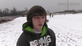 Dark haired boy jerks off and swallows on big ramrod