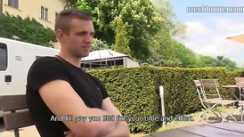 Hunk with camera treats young twink with beer and fucks him for money