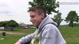 Czech street teen guy got paid cash for showing his dick
