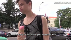 A young straight guy tastes the long hard cock outdoor