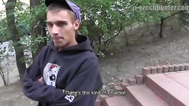 Sexy jock guy shows and wanks big cock in the park