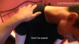 Straight man is taught to do skillful hand job over gay cock