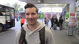 A real straight man smiles, strips and shows tattoo