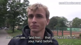 A hot smiling guy showing dick and ass in the street