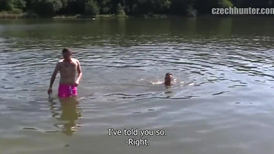 Czech guys suck each other for money near the river