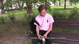 Cute college guy learns to suck the gay cock for money