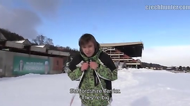 Sexy euro boy is doing blowjob on a frosty winter day