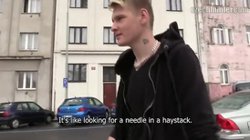 Horny blowjob from a blonde guy on a nasty rainy day