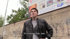 Straight boy sucks and foot jobs cock before bareback