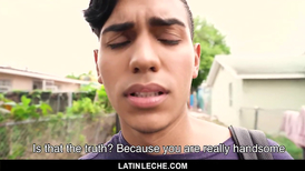 A frisky Latino man gets his bareback experience outdoor