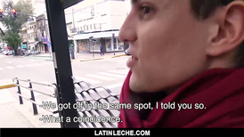 Milky white skinned Latin fag got seduced to blowjob stranger's dick