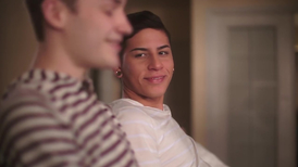 Tender teen Latina twink with sexy ear rings Aiden Garcia fucks white gay's ass