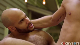 Bald fag Allen King and sissy gay Sean Zevrans are fucking outdoors