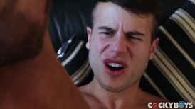 Young guy is screaming when muscle dude rides his cock