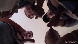 Cute twink is getting facial cumshots from three fagot friends