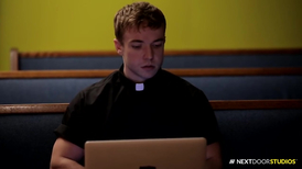 A naughty man is doing blowjob over the glory hole cock